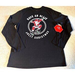 Holiday Time Santa Skateboarding Design Christmas Shirt Long Sleeve Unisex L